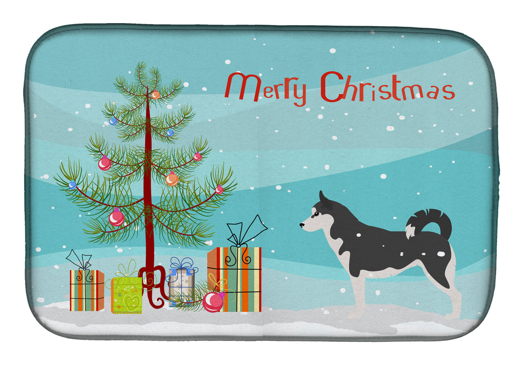 Siberian Husky Merry Christmas Tree Dish Drying Mat Absorbent Dish Drying Mat Pad for Kitchen Counter Dish Drainer Mat for Countertop, 14 x 21", Multicolor