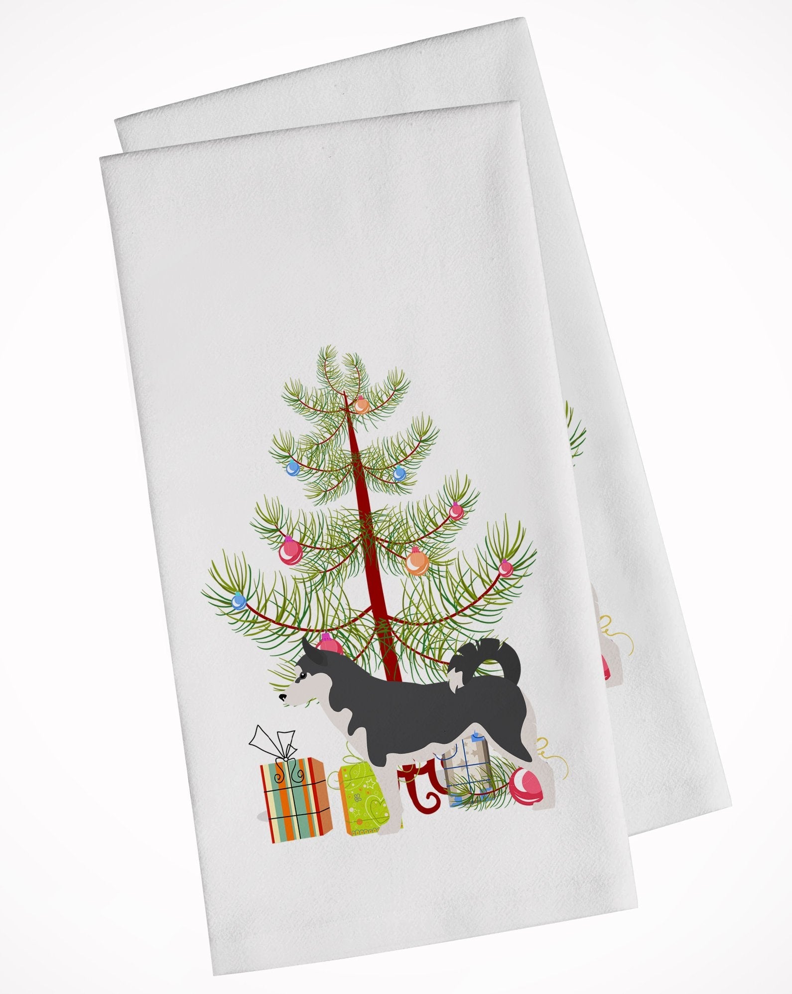 Siberian Husky Merry Christmas Tree Kitchen Towel Set of 2 White Dish Towels Decorative Bathroom Hand towel for Hand, Face, Hair, Yoga, Tea, Dishcloth, 19 X 28", White