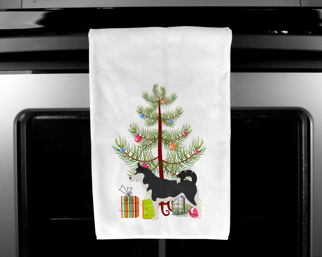 Siberian Husky Merry Christmas Tree Kitchen Towel Set of 2 White Dish Towels Decorative Bathroom Hand towel for Hand, Face, Hair, Yoga, Tea, Dishcloth, 19 X 28", White