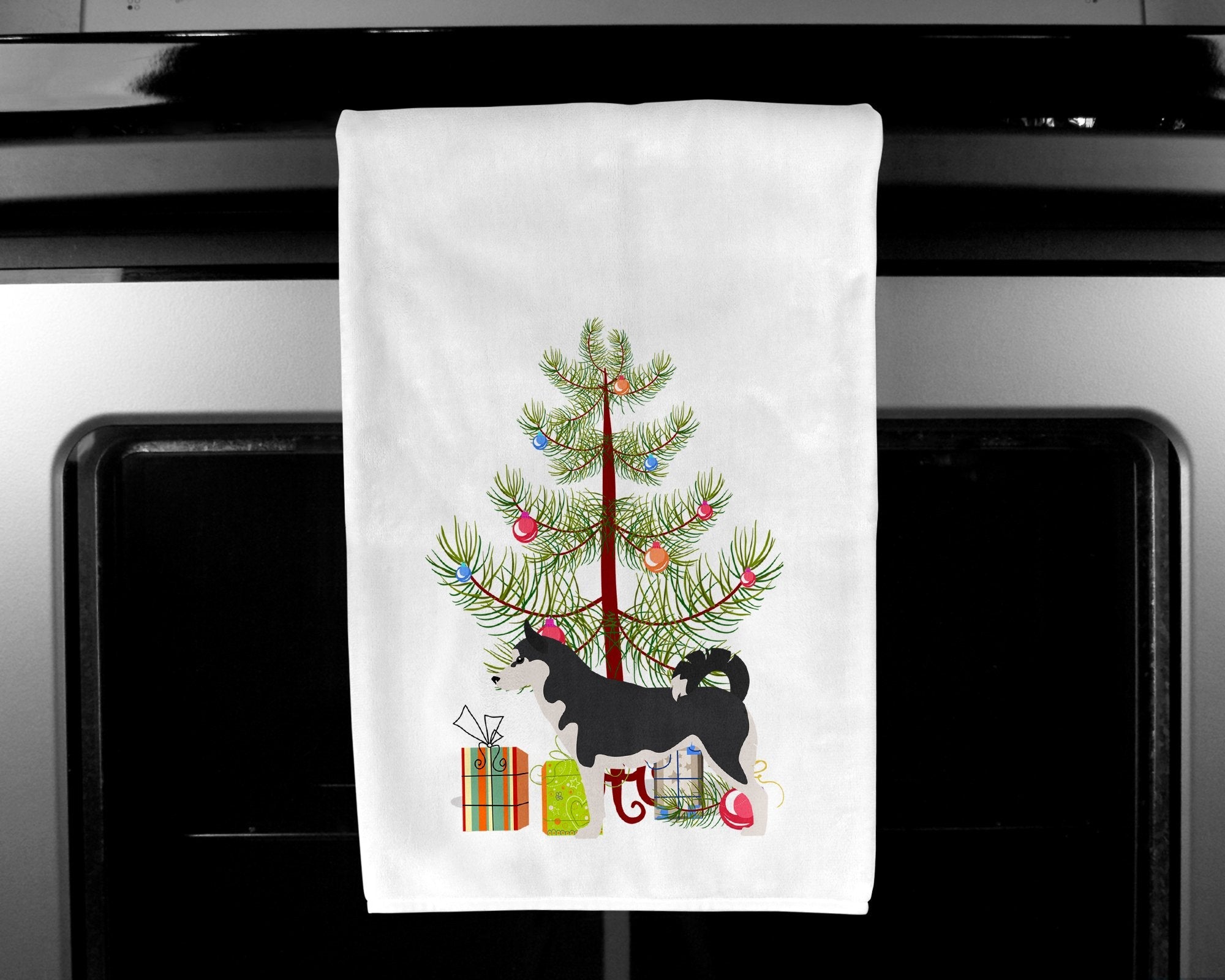 Siberian Husky Merry Christmas Tree Kitchen Towel Set of 2 White Dish Towels Decorative Bathroom Hand towel for Hand, Face, Hair, Yoga, Tea, Dishcloth, 19 X 28", White
