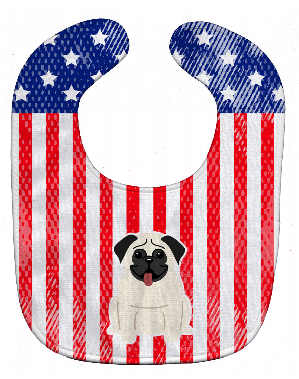 Patriotic USA Pug Cream Baby Bib Easy-Clean Baby Bib Baby Feeding Accessory Baby Mealtime Essential, 10 x 13, Multicolor