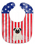 Patriotic USA Pug Cream Baby Bib Easy-Clean Baby Bib Baby Feeding Accessory Baby Mealtime Essential, 10 x 13, Multicolor