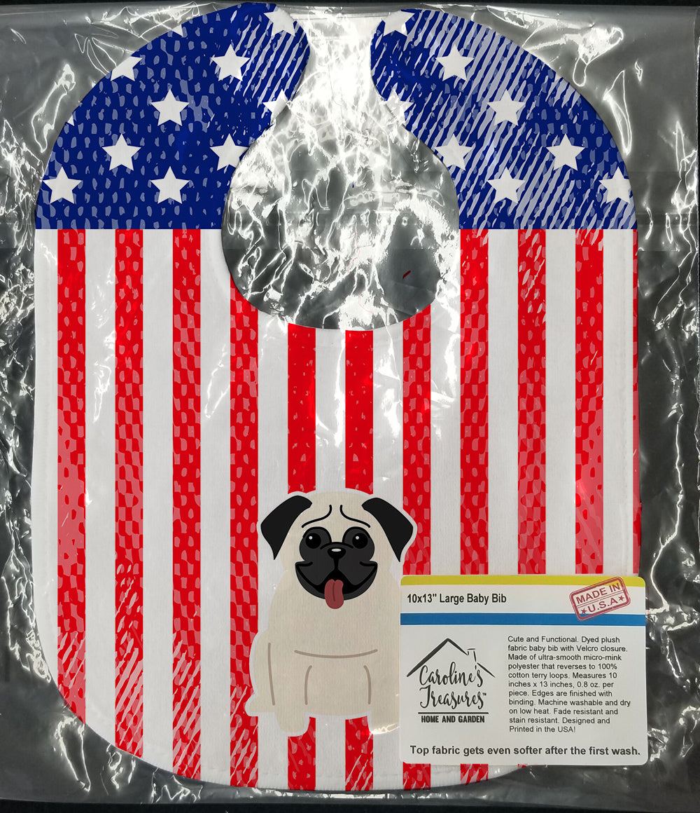 Patriotic USA Pug Cream Baby Bib Easy-Clean Baby Bib Baby Feeding Accessory Baby Mealtime Essential, 10 x 13, Multicolor