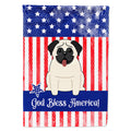 Patriotic USA Pug Cream House Flag 28x40 Porch Sleeve Pole Decorative Outside Yard Banner Artwork Wall Hanging, Polyester