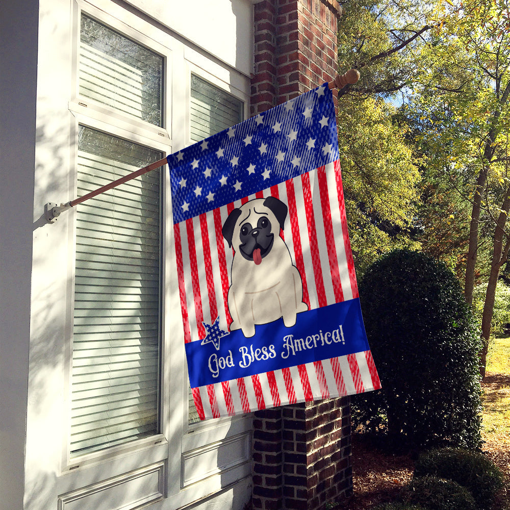 Patriotic USA Pug Cream House Flag 28x40 Porch Sleeve Pole Decorative Outside Yard Banner Artwork Wall Hanging, Polyester