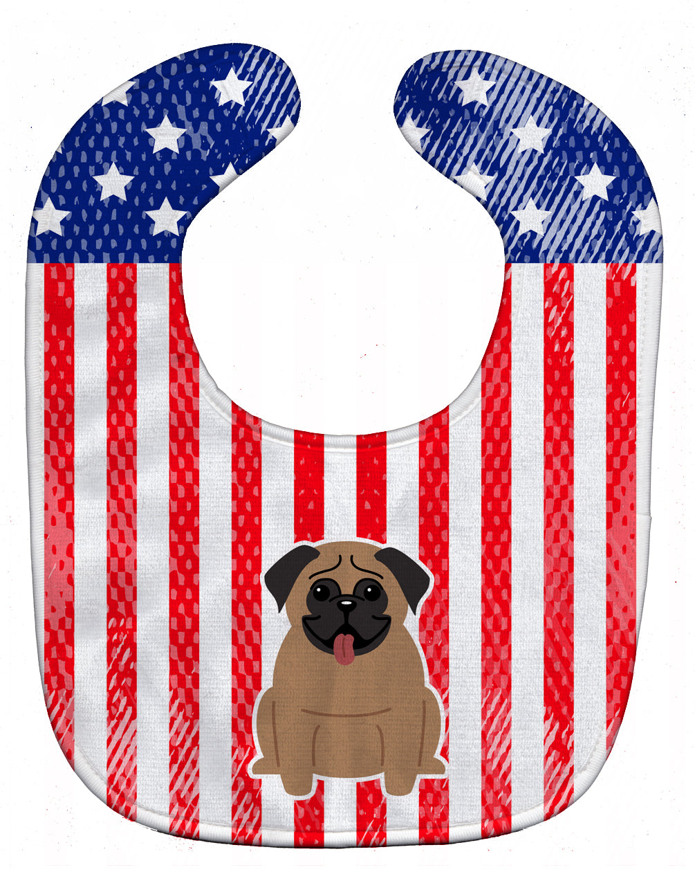 Patriotic USA Pug Brown Baby Bib Easy-Clean Baby Bib Baby Feeding Accessory Baby Mealtime Essential, 10 x 13, Multicolor