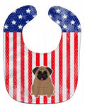 Patriotic USA Pug Brown Baby Bib Easy-Clean Baby Bib Baby Feeding Accessory Baby Mealtime Essential, 10 x 13, Multicolor