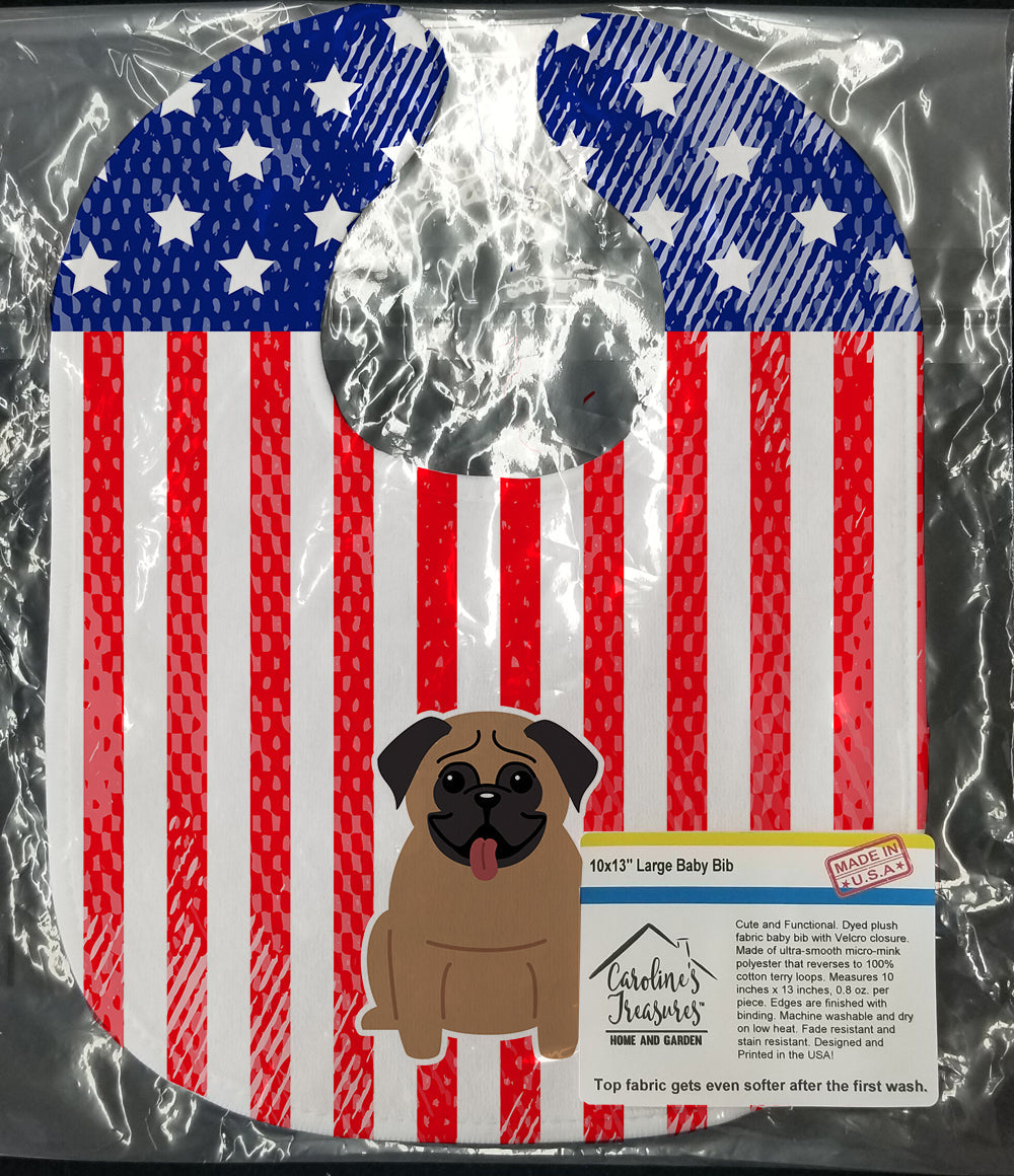 Patriotic USA Pug Brown Baby Bib Easy-Clean Baby Bib Baby Feeding Accessory Baby Mealtime Essential, 10 x 13, Multicolor