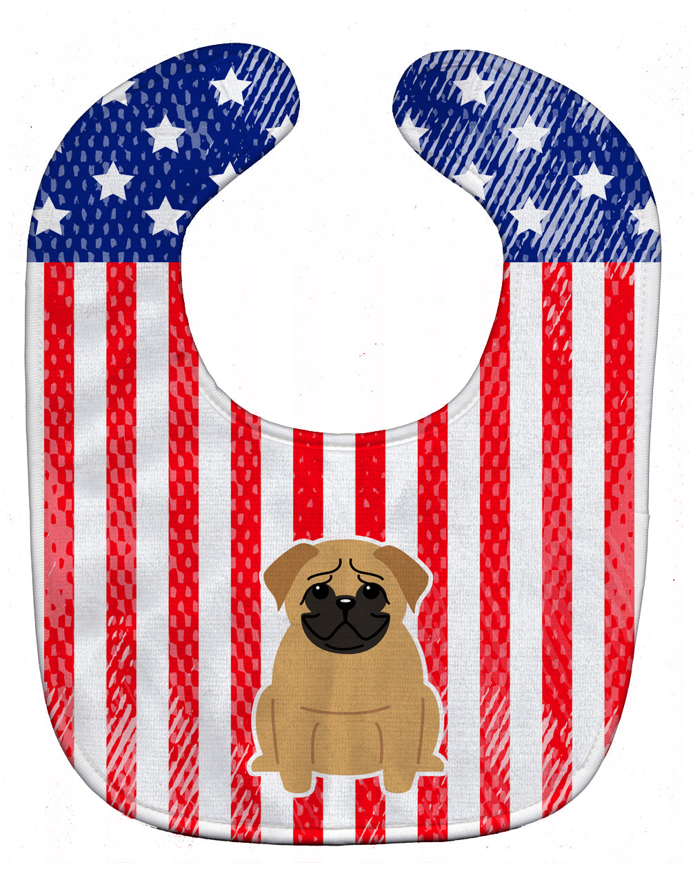 Patriotic USA Pug Brown Baby Bib Easy-Clean Baby Bib Baby Feeding Accessory Baby Mealtime Essential, 10 x 13, Multicolor