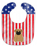 Patriotic USA Pug Brown Baby Bib Easy-Clean Baby Bib Baby Feeding Accessory Baby Mealtime Essential, 10 x 13, Multicolor