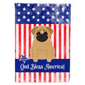 Patriotic USA Pug Brown House Flag 28x40 Porch Sleeve Pole Decorative Outside Yard Banner Artwork Wall Hanging, Polyester