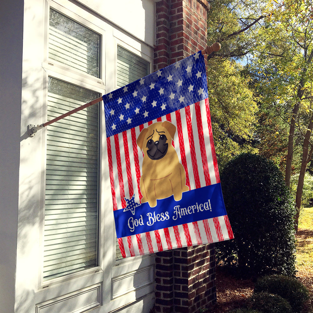 Patriotic USA Pug Brown House Flag 28x40 Porch Sleeve Pole Decorative Outside Yard Banner Artwork Wall Hanging, Polyester