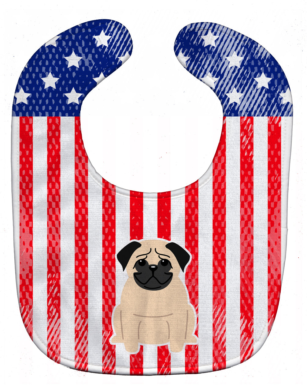 Patriotic USA Pug Fawn Baby Bib Easy-Clean Baby Bib Baby Feeding Accessory Baby Mealtime Essential, 10 x 13, Multicolor