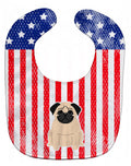 Patriotic USA Pug Fawn Baby Bib Easy-Clean Baby Bib Baby Feeding Accessory Baby Mealtime Essential, 10 x 13, Multicolor