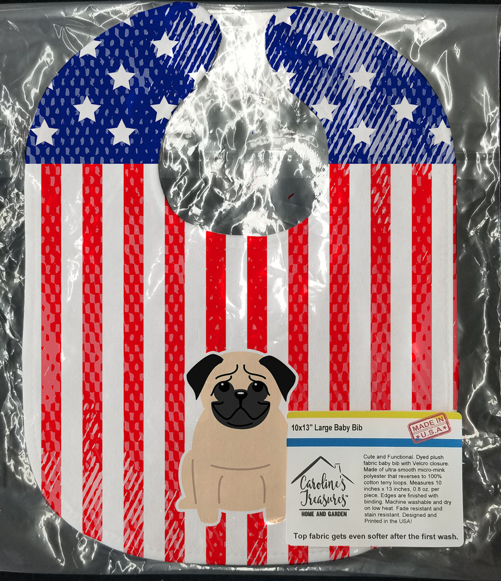 Patriotic USA Pug Fawn Baby Bib Easy-Clean Baby Bib Baby Feeding Accessory Baby Mealtime Essential, 10 x 13, Multicolor