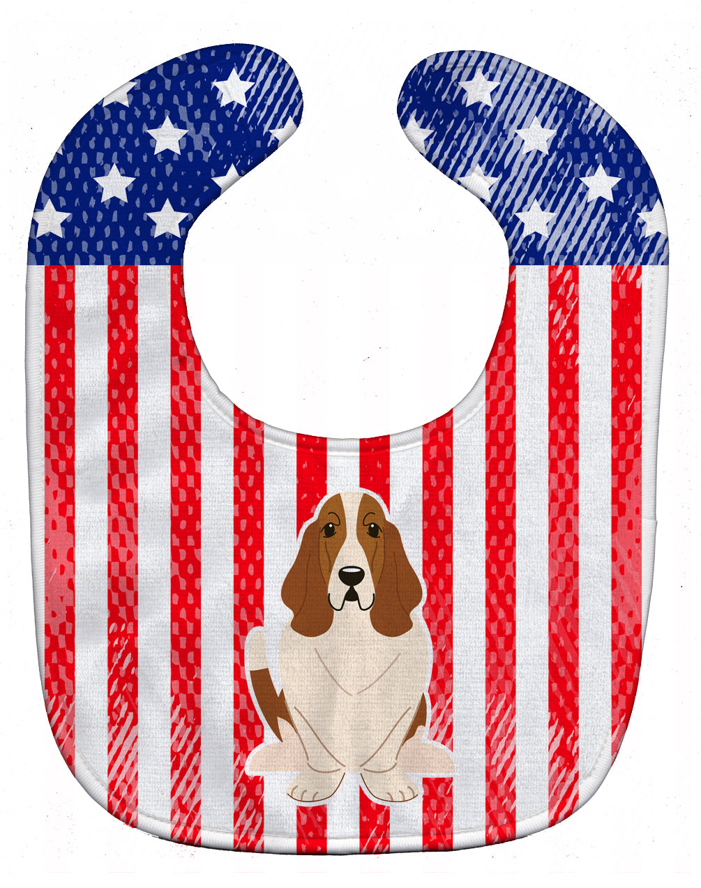 Patriotic USA Basset Hound Baby Bib Easy-Clean Baby Bib Baby Feeding Accessory Baby Mealtime Essential, 10 x 13, Multicolor