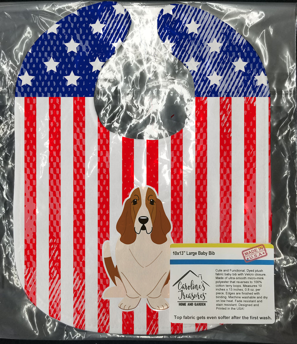 Patriotic USA Basset Hound Baby Bib Easy-Clean Baby Bib Baby Feeding Accessory Baby Mealtime Essential, 10 x 13, Multicolor