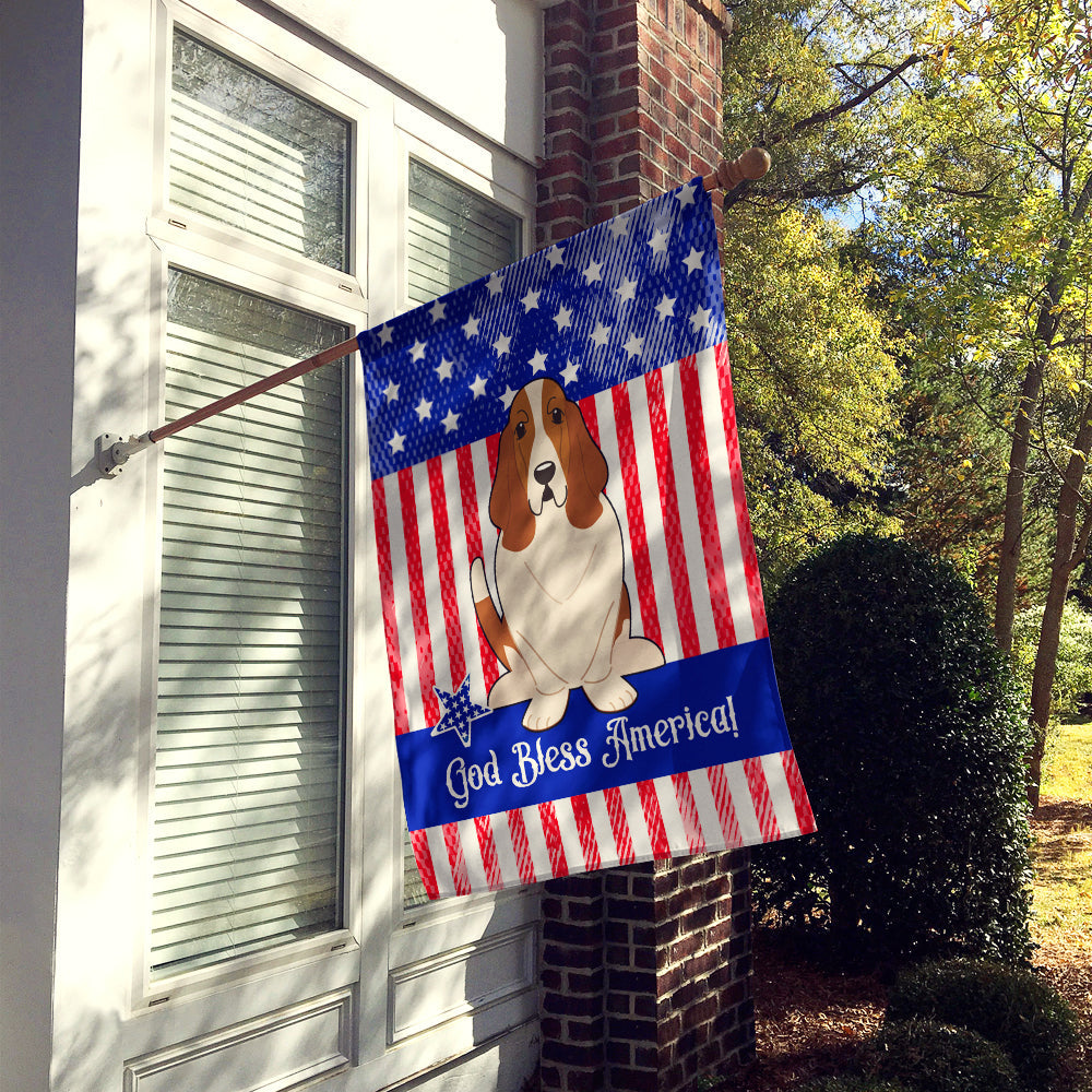 Patriotic USA Basset Hound House Flag 28x40 Porch Sleeve Pole Decorative Outside Yard Banner Artwork Wall Hanging, Polyester