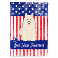 Patriotic USA Samoyed House Flag 28x40 Porch Sleeve Pole Decorative Outside Yard Banner Artwork Wall Hanging, Polyester