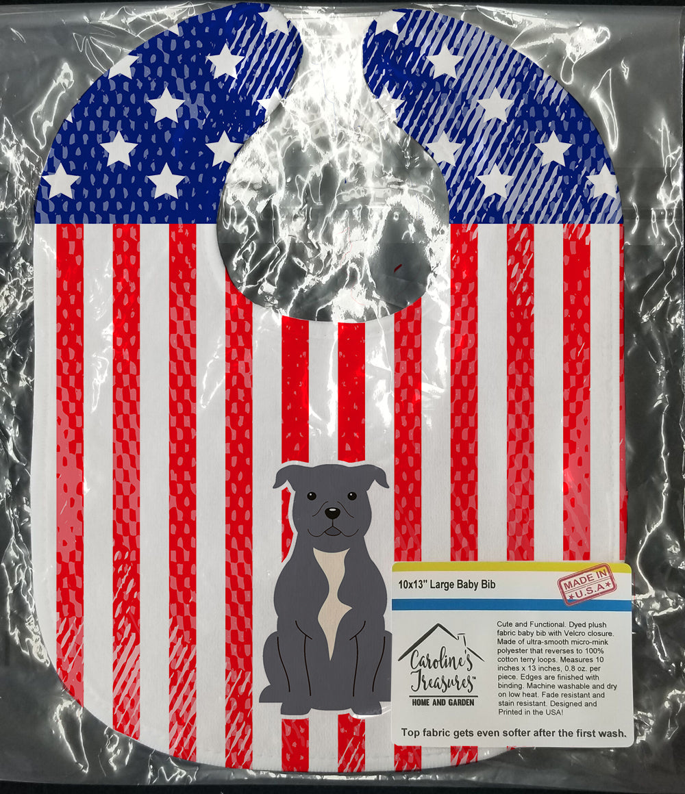 Patriotic USA Staffordshire Bull Terrier Blue Baby Bib Easy-Clean Baby Bib Baby Feeding Accessory Baby Mealtime Essential, 10 x 13, Multicolor