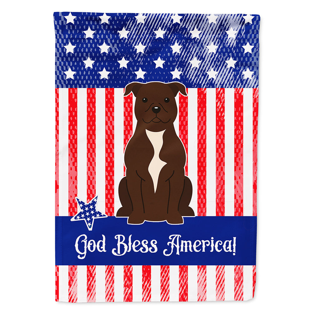Patriotic USA Staffordshire Bull Terrier Chocolate House Flag 28x40 Porch Sleeve Pole Decorative Outside Yard Banner Artwork Wall Hanging, Polyester
