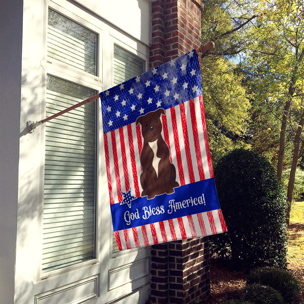 Patriotic USA Staffordshire Bull Terrier Chocolate House Flag 28x40 Porch Sleeve Pole Decorative Outside Yard Banner Artwork Wall Hanging, Polyester