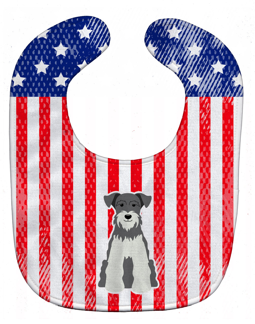 Patriotic USA Miniature Schnauzer Salt and Pepper Baby Bib Easy-Clean Baby Bib Baby Feeding Accessory Baby Mealtime Essential, 10 x 13, Multicolor
