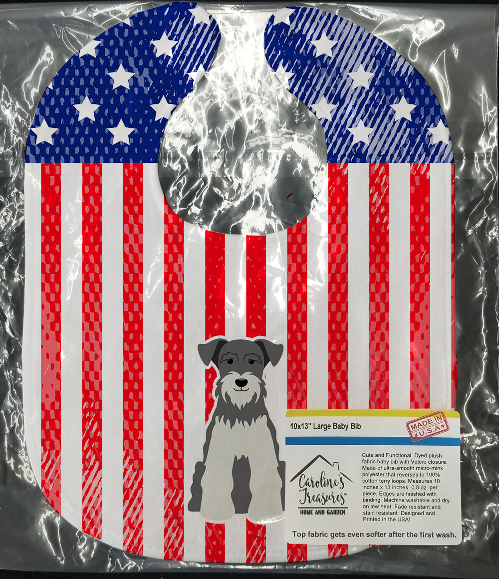 Patriotic USA Miniature Schnauzer Salt and Pepper Baby Bib Easy-Clean Baby Bib Baby Feeding Accessory Baby Mealtime Essential, 10 x 13, Multicolor