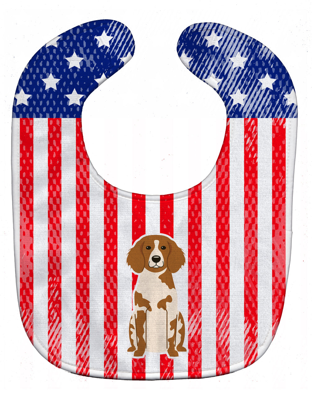 Patriotic USA Brittany Spaniel Baby Bib Easy-Clean Baby Bib Baby Feeding Accessory Baby Mealtime Essential, 10 x 13, Multicolor