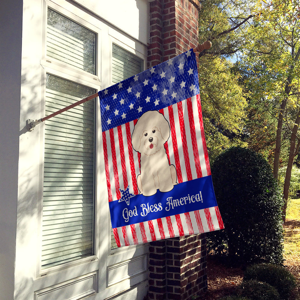 Patriotic USA Bichon Frise House Flag 28x40 Porch Sleeve Pole Decorative Outside Yard Banner Artwork Wall Hanging, Polyester