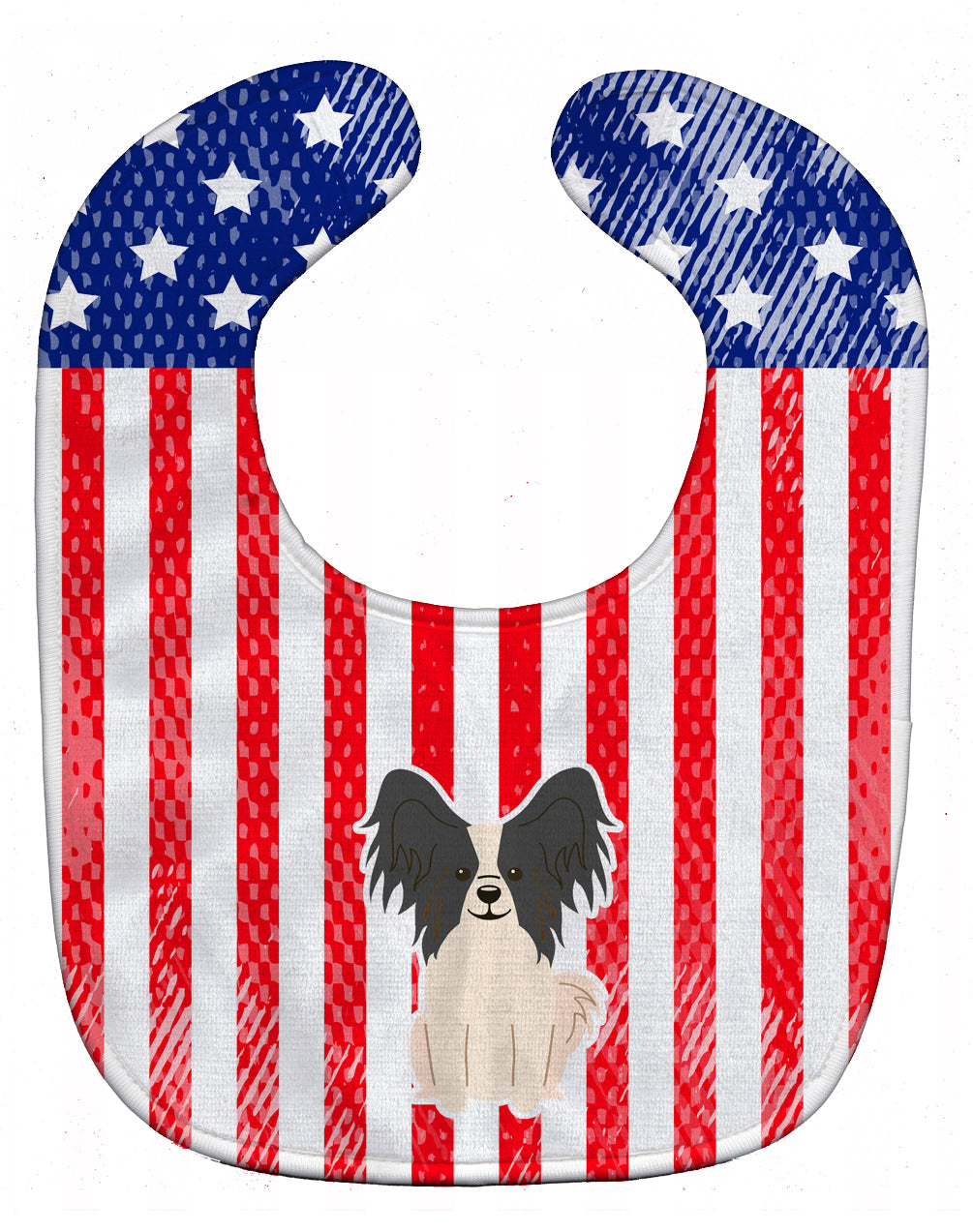 Patriotic USA Papillon Black White Baby Bib Easy-Clean Baby Bib Baby Feeding Accessory Baby Mealtime Essential, 10 x 13, Multicolor