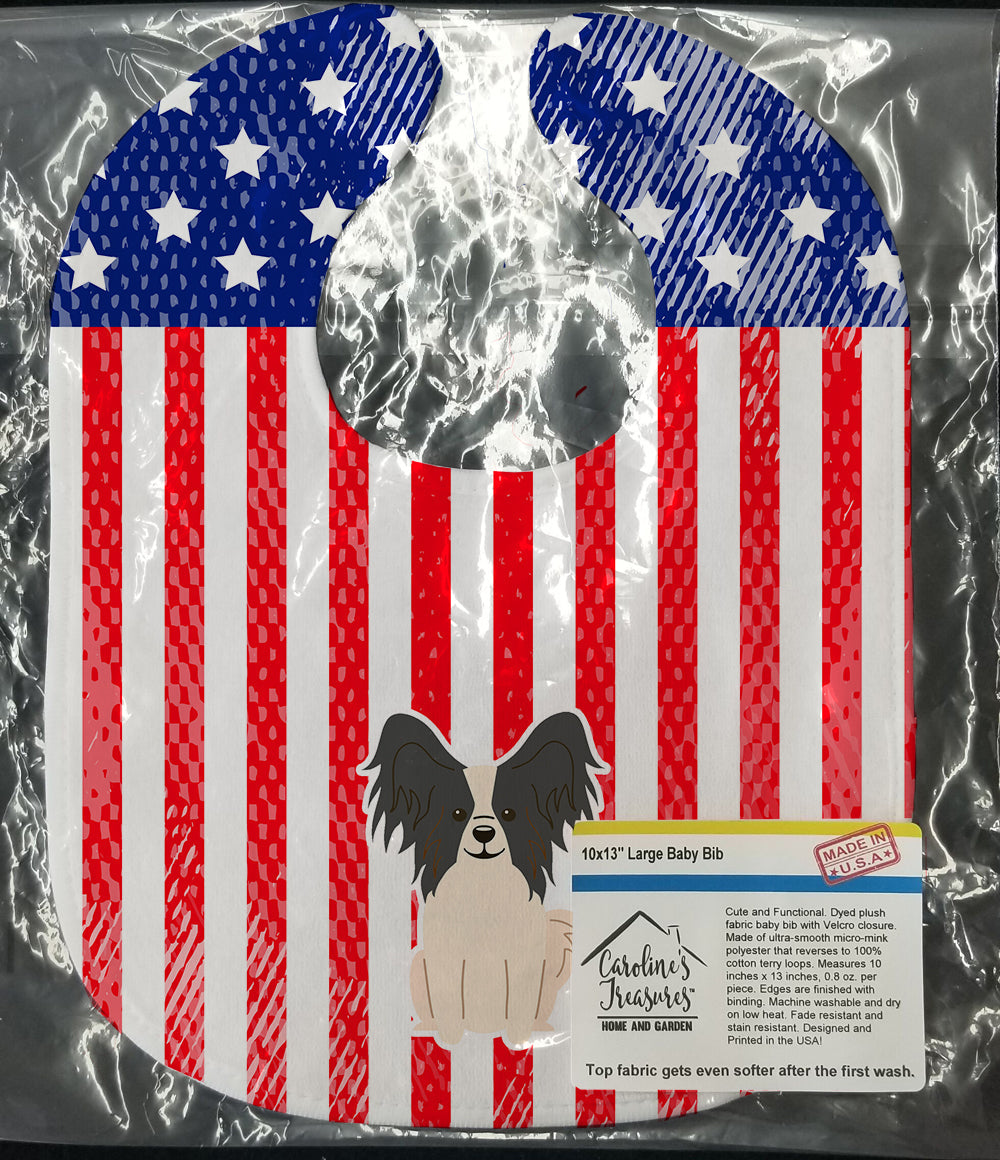 Patriotic USA Papillon Black White Baby Bib Easy-Clean Baby Bib Baby Feeding Accessory Baby Mealtime Essential, 10 x 13, Multicolor