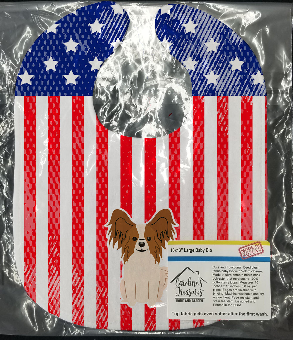Patriotic USA Papillon Red White Baby Bib Easy-Clean Baby Bib Baby Feeding Accessory Baby Mealtime Essential, 10 x 13, Multicolor