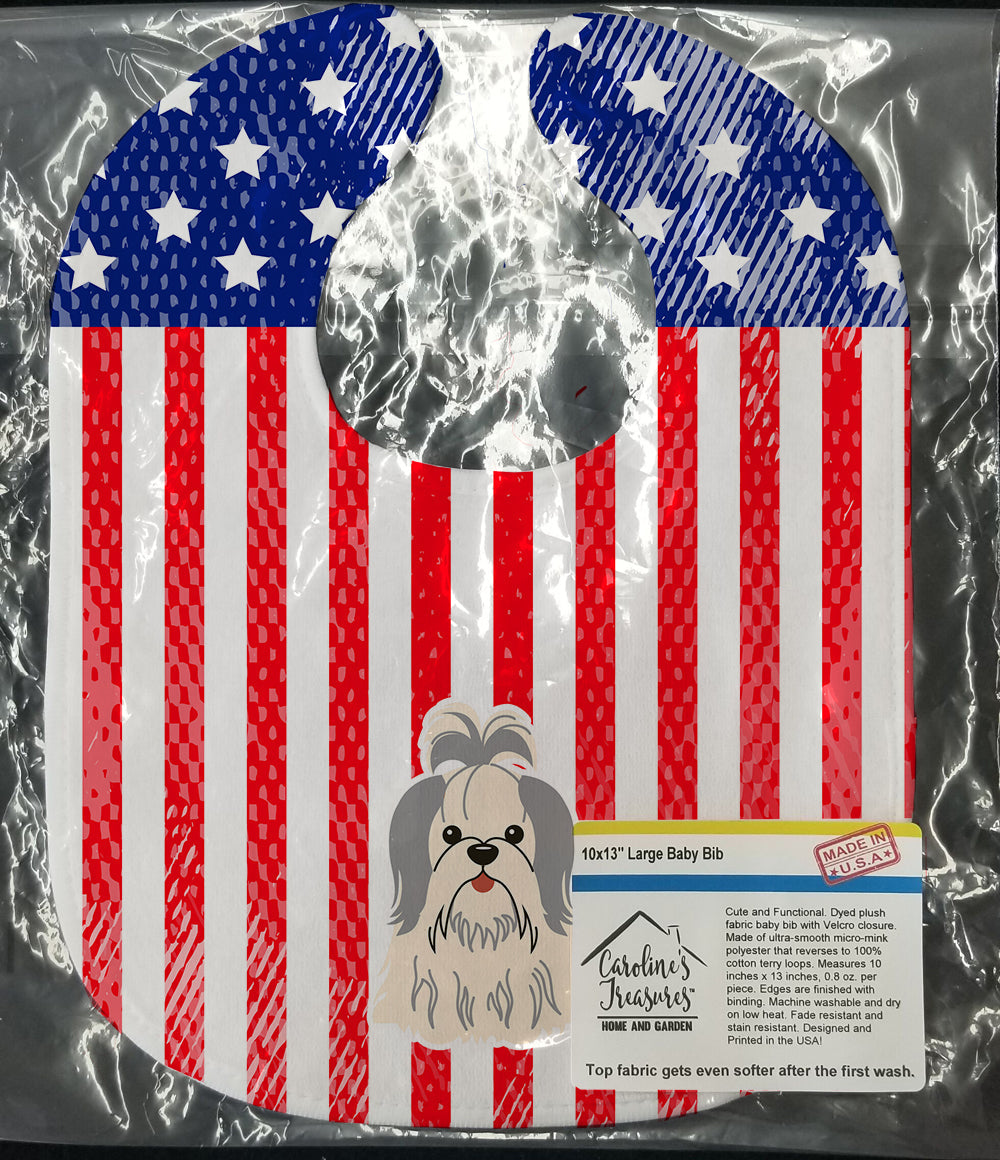 Patriotic USA Shih Tzu Silver White Baby Bib Easy-Clean Baby Bib Baby Feeding Accessory Baby Mealtime Essential, 10 x 13, Multicolor