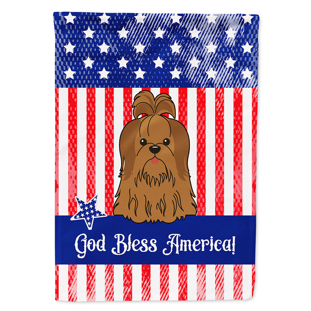 Patriotic USA Shih Tzu Silver Chocolate House Flag 28x40 Porch Sleeve Pole Decorative Outside Yard Banner Artwork Wall Hanging, Polyester