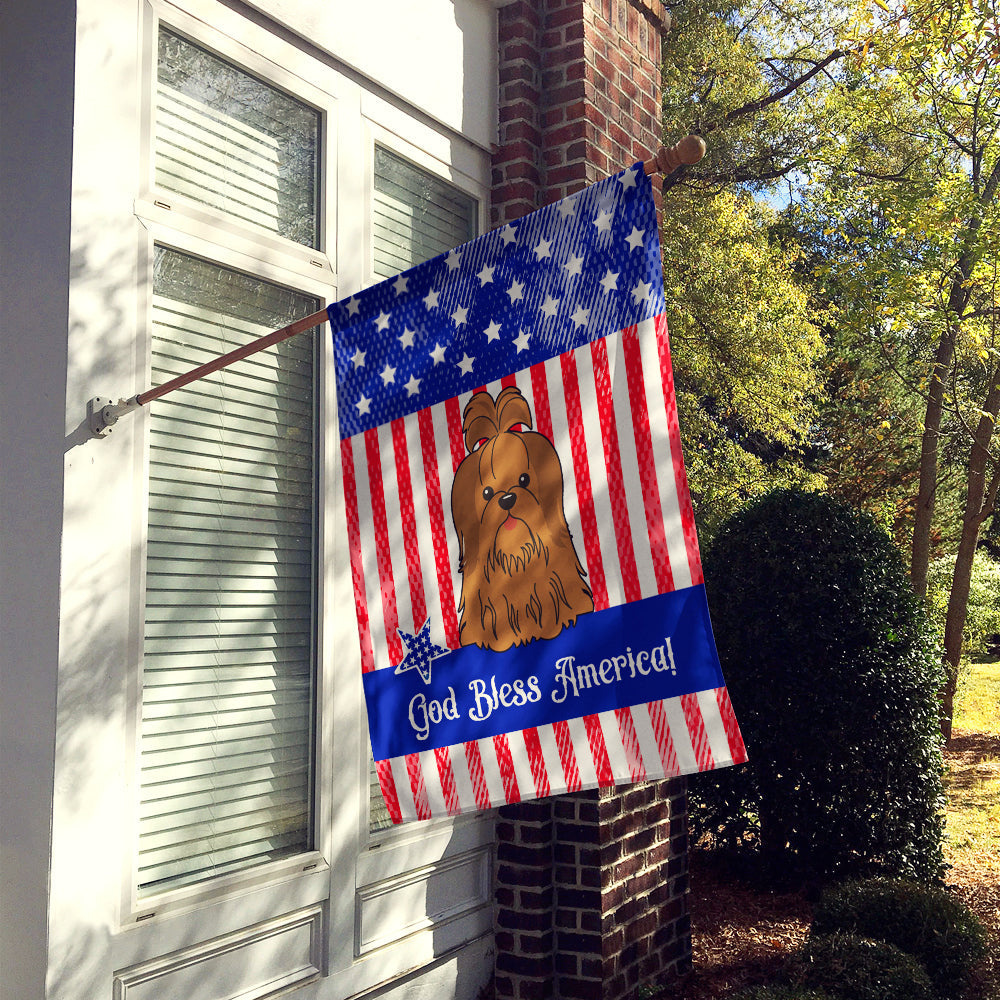 Patriotic USA Shih Tzu Silver Chocolate House Flag 28x40 Porch Sleeve Pole Decorative Outside Yard Banner Artwork Wall Hanging, Polyester