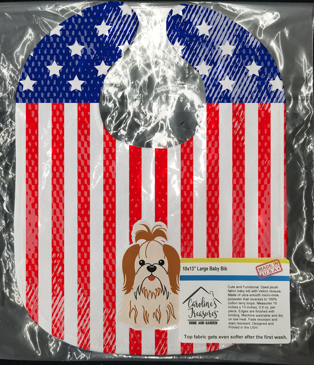 Patriotic USA Shih Tzu Red White Baby Bib Easy-Clean Baby Bib Baby Feeding Accessory Baby Mealtime Essential, 10 x 13, Multicolor