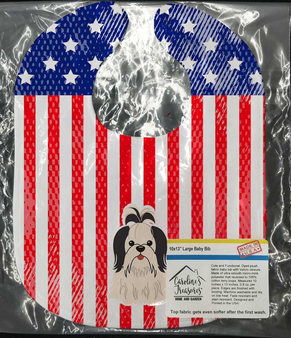 Patriotic USA Shih Tzu Black White Baby Bib Easy-Clean Baby Bib Baby Feeding Accessory Baby Mealtime Essential, 10 x 13, Multicolor