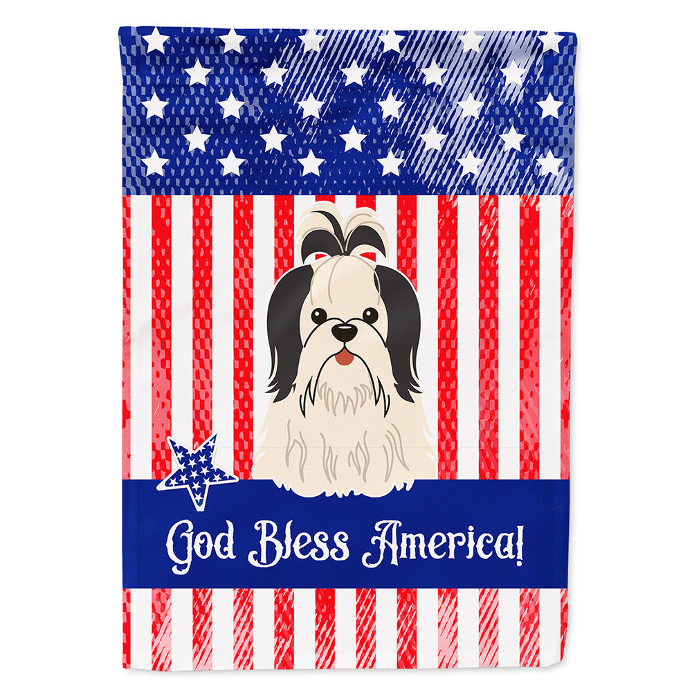 Patriotic USA Shih Tzu Black White House Flag 28x40 Porch Sleeve Pole Decorative Outside Yard Banner Artwork Wall Hanging, Polyester