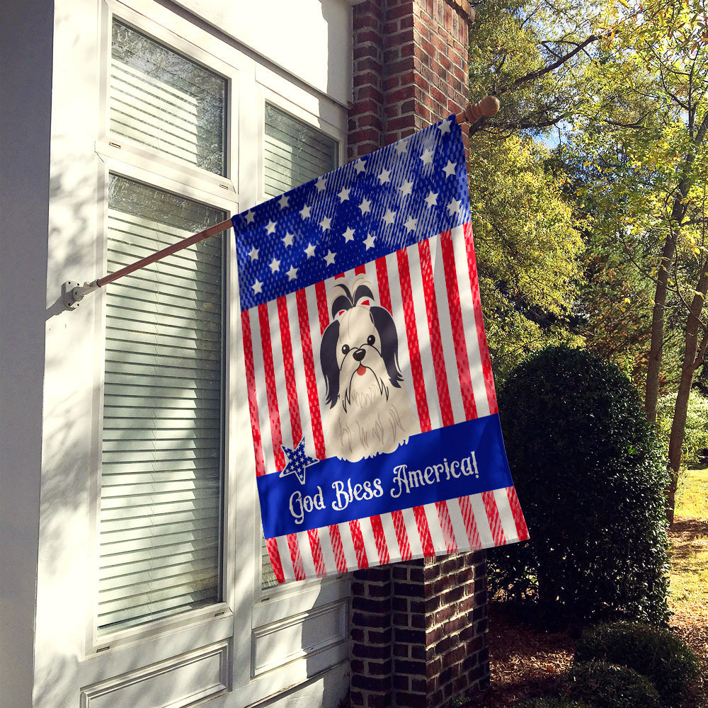 Patriotic USA Shih Tzu Black White House Flag 28x40 Porch Sleeve Pole Decorative Outside Yard Banner Artwork Wall Hanging, Polyester