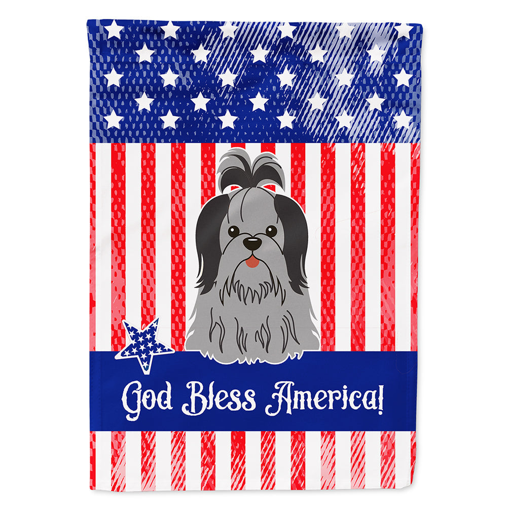 Patriotic USA Shih Tzu Black Silver House Flag 28x40 Porch Sleeve Pole Decorative Outside Yard Banner Artwork Wall Hanging, Polyester