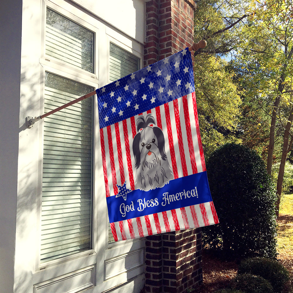 Patriotic USA Shih Tzu Black Silver House Flag 28x40 Porch Sleeve Pole Decorative Outside Yard Banner Artwork Wall Hanging, Polyester