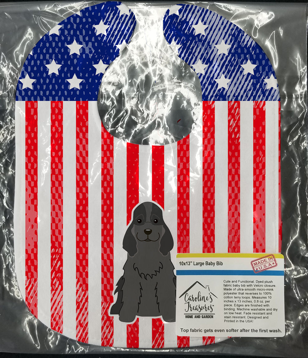 Patriotic USA Cocker Spaniel Black Baby Bib Easy-Clean Baby Bib Baby Feeding Accessory Baby Mealtime Essential, 10 x 13, Multicolor