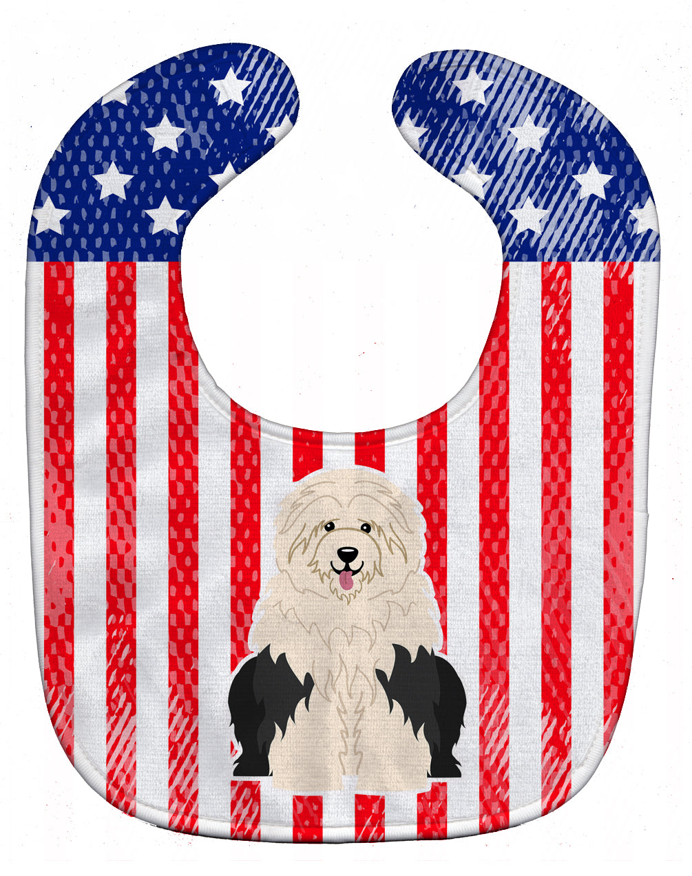 Patriotic USA Old English Sheepdog Baby Bib Easy-Clean Baby Bib Baby Feeding Accessory Baby Mealtime Essential, 10 x 13, Multicolor