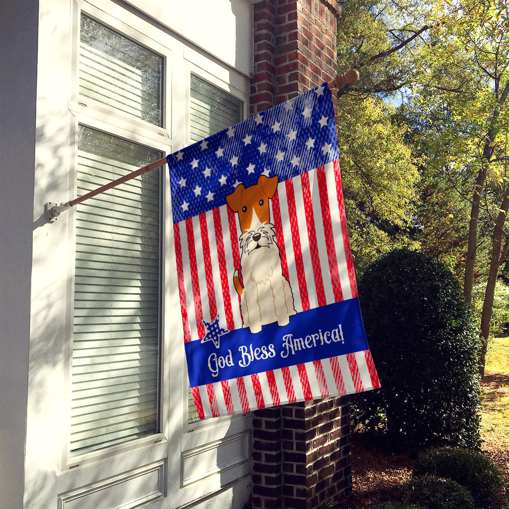 Patriotic USA Wire Fox Terrier House Flag 28x40 Porch Sleeve Pole Decorative Outside Yard Banner Artwork Wall Hanging, Polyester