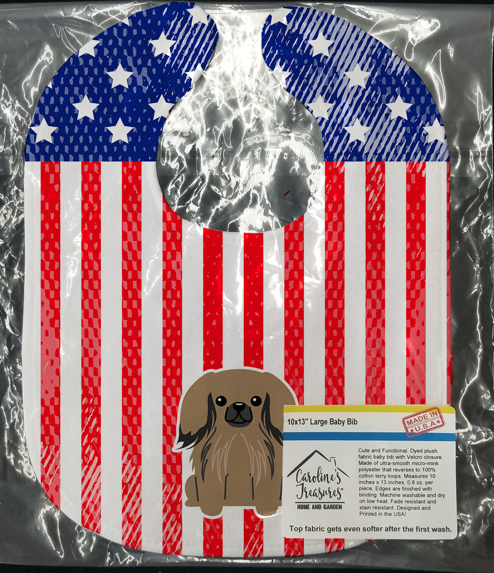 Patriotic USA Pekingese Tan Baby Bib Easy-Clean Baby Bib Baby Feeding Accessory Baby Mealtime Essential, 10 x 13, Multicolor