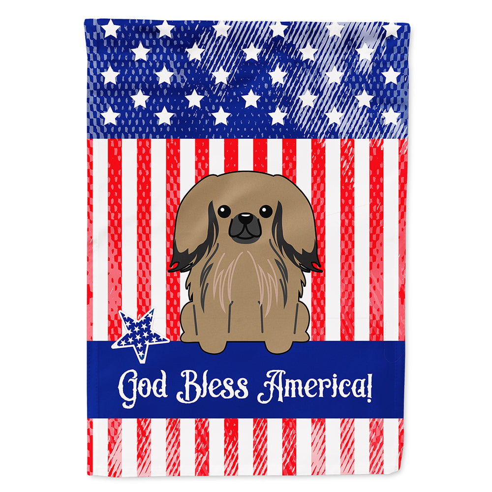 Patriotic USA Pekingese Tan House Flag 28x40 Porch Sleeve Pole Decorative Outside Yard Banner Artwork Wall Hanging, Polyester