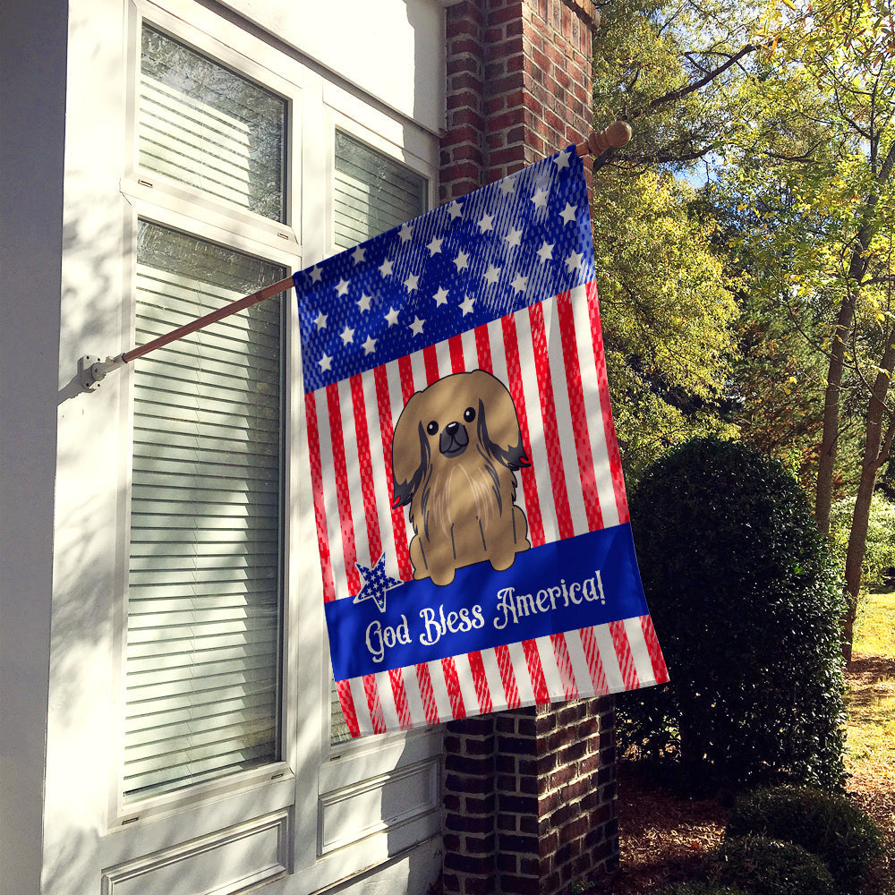 Patriotic USA Pekingese Tan House Flag 28x40 Porch Sleeve Pole Decorative Outside Yard Banner Artwork Wall Hanging, Polyester