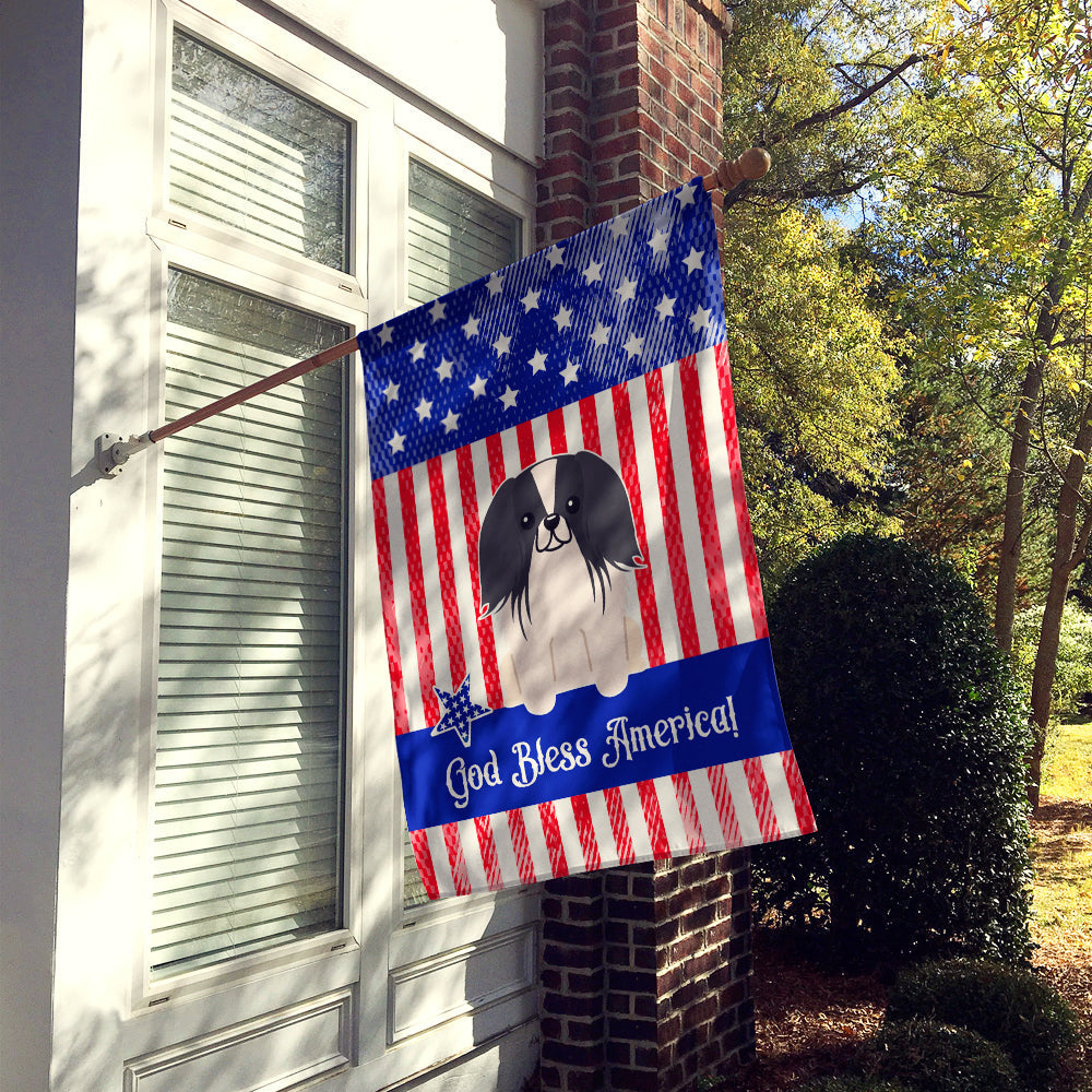 Patriotic USA Pekingese Black White House Flag 28x40 Porch Sleeve Pole Decorative Outside Yard Banner Artwork Wall Hanging, Polyester