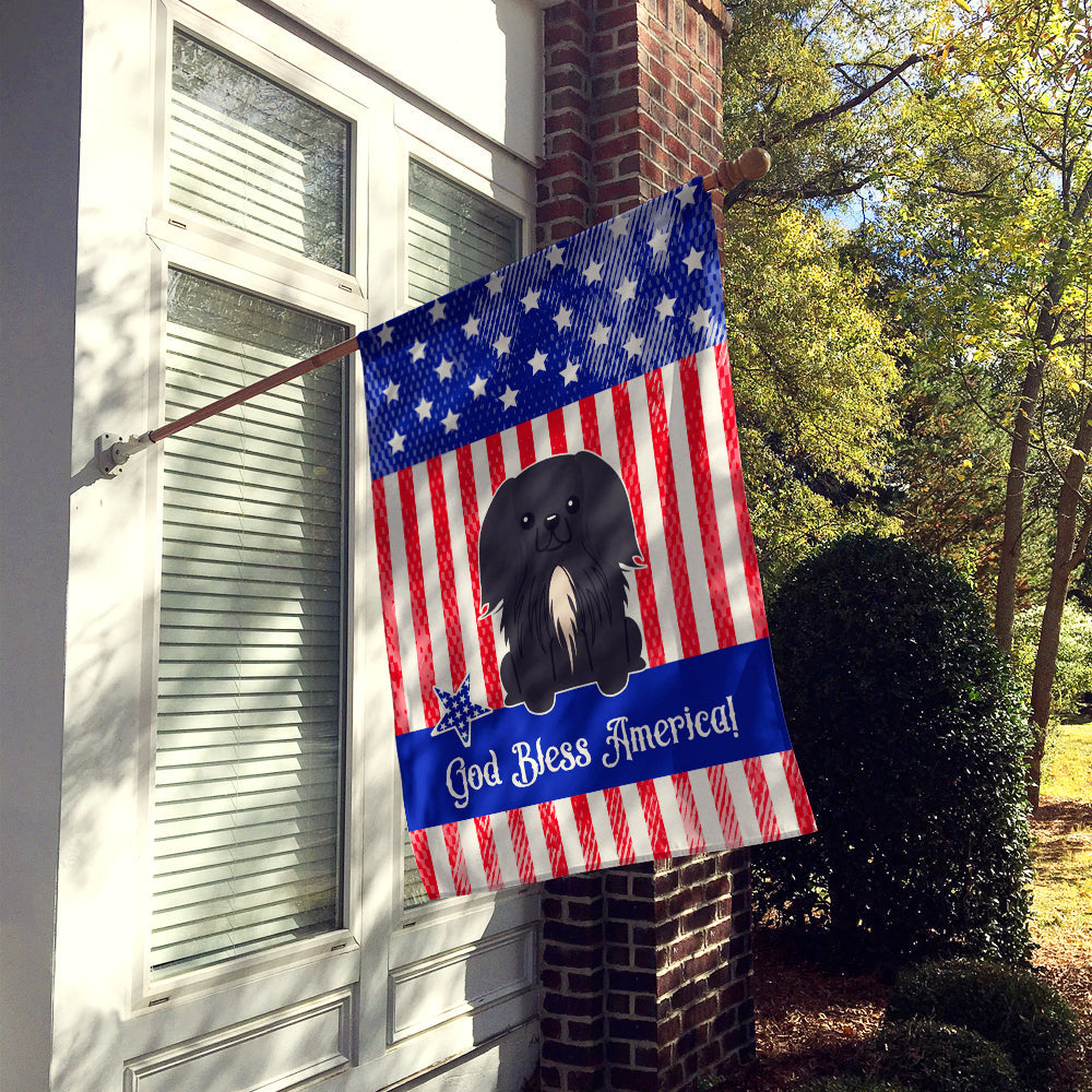 Patriotic USA Pekingese Black House Flag 28x40 Porch Sleeve Pole Decorative Outside Yard Banner Artwork Wall Hanging, Polyester